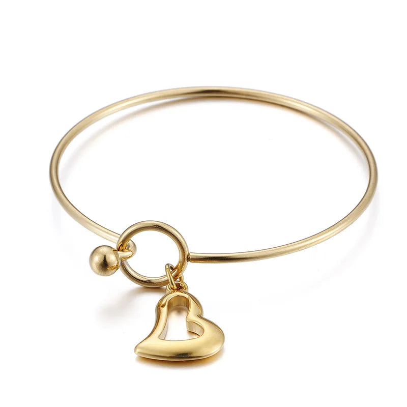 Heart Shaped Gold Plated Adjustable Stainless Steel Wire Fine Chain Bracelet for Women love Jewelry Christmas Gift