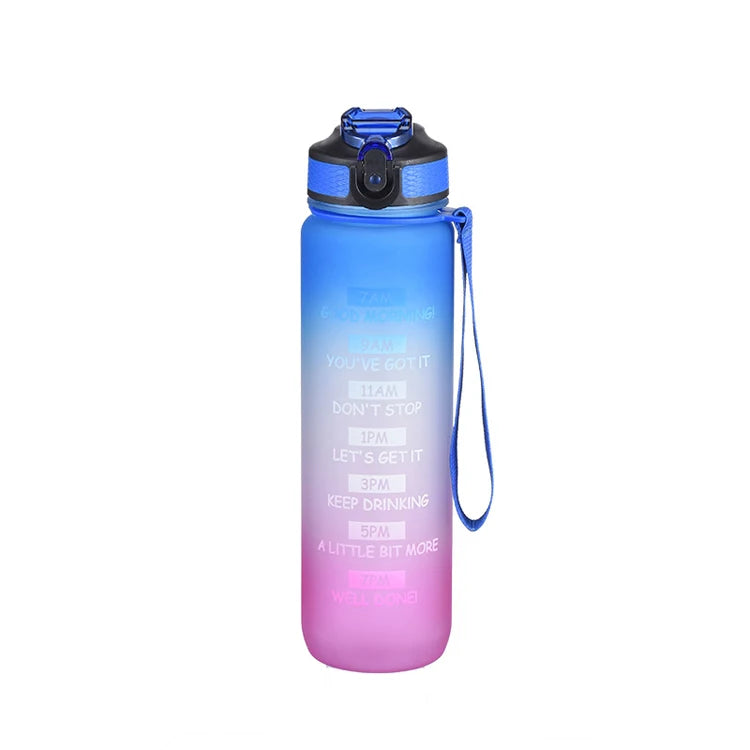 Hot Selling Sport Foldable 1000ml Eco-Friendly Boiling Water Applicable Water Bottles Time Marker Straw Strainer Plastic Tritan