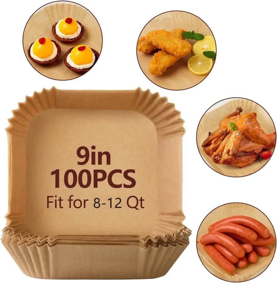 Good Quality 100 Pcs 9 Inch Disposable Non-stick Parchment Baking Filter Silicone Air Fryer Disposable Paper Liner for Air Fryer