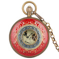 Retro Mechanical Pocket Watch Men Women Horizontal Phases Moon Sun 24-Hour Skeleton Pocket Watches Gift for Pocket Watch