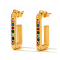 Wholesale Stainless Steel Gold Plated 14k Rectangle Open Dangle Earring Zircon Beads Women China Manufacturer Factory Supplier