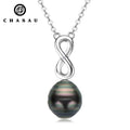 Trendy Women's 925 Sterling Silver 5-10mm Natural Tahitian Black Infinity Baroque Pearl Necklace New Design