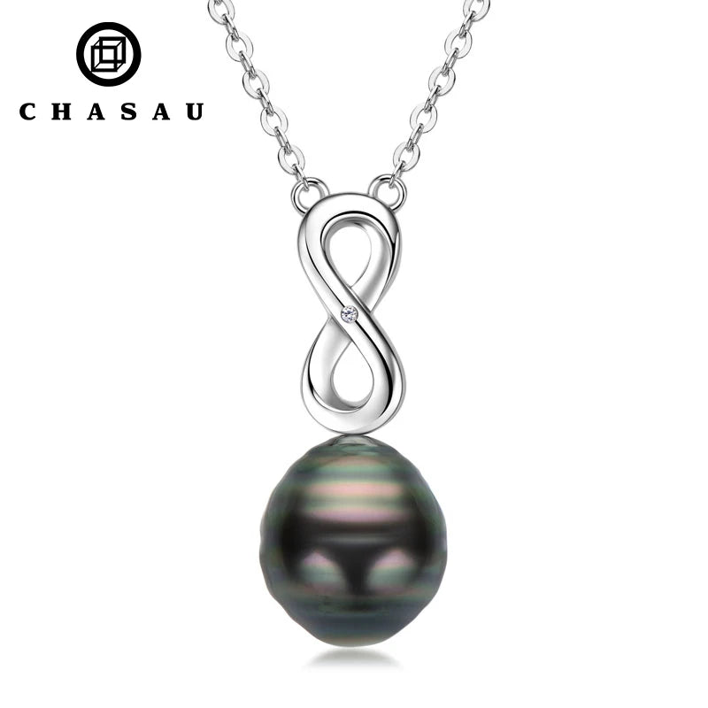 Trendy Women's 925 Sterling Silver 5-10mm Natural Tahitian Black Infinity Baroque Pearl Necklace New Design
