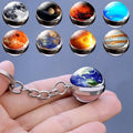 Wholesale Double Side Glass Ball Pendant Starry Sky Solar System Earth Moon Galaxy Universe Planet Galaxy Keychain
