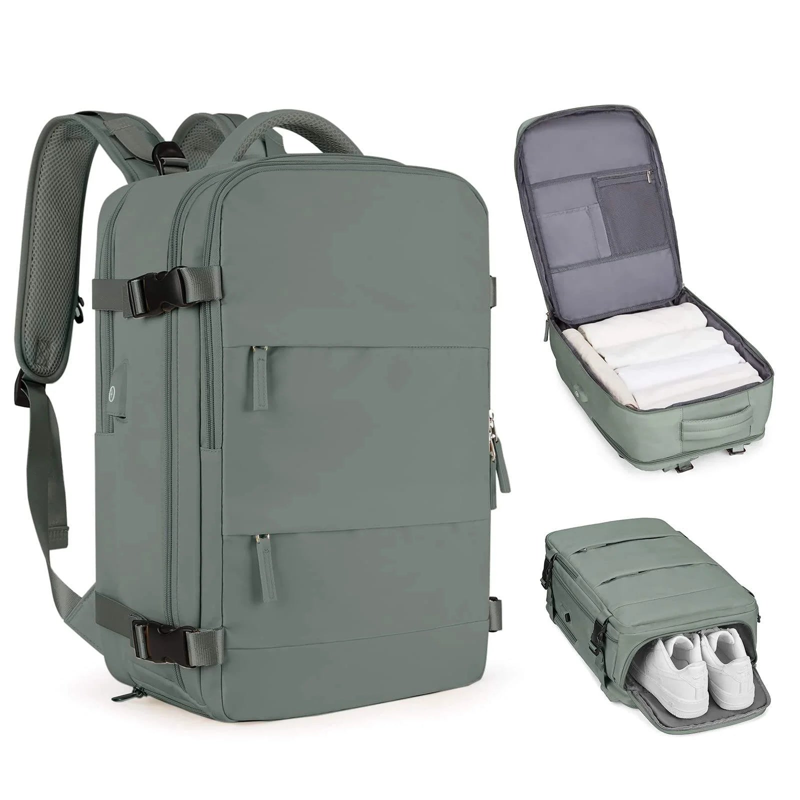 Unisex 15.6 Inch Computer Business Laptop Backpack RFID Waterproof Zipper USB Charging Port Solar Panel for Men Women/Girls