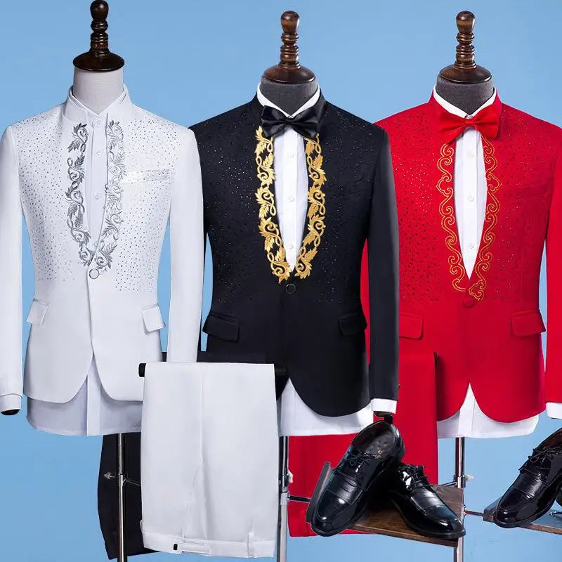 Handsome Mens Designer Suits Appliqued Sequins Damier Check 2-Pieces Gentleman Groom Tuxedos Customized Best Man Business