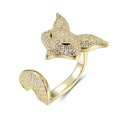 18K Gold Plated Iced Out Fox Tail Ring | Adjustable Open Animal Vixen Ring for Women | Wholesale Fashion Jewelry