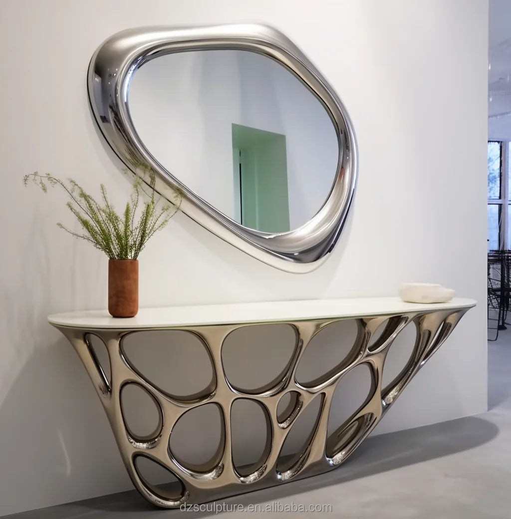 Nordic Style Simple Abstract Base Design Gold Plated Metal Art Sofa Corner Side Tea Table Sculpture