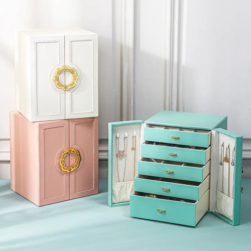 Luxury Five Layer Large Capacity Double Opening Jewelry Box for Household Storage with Drawer