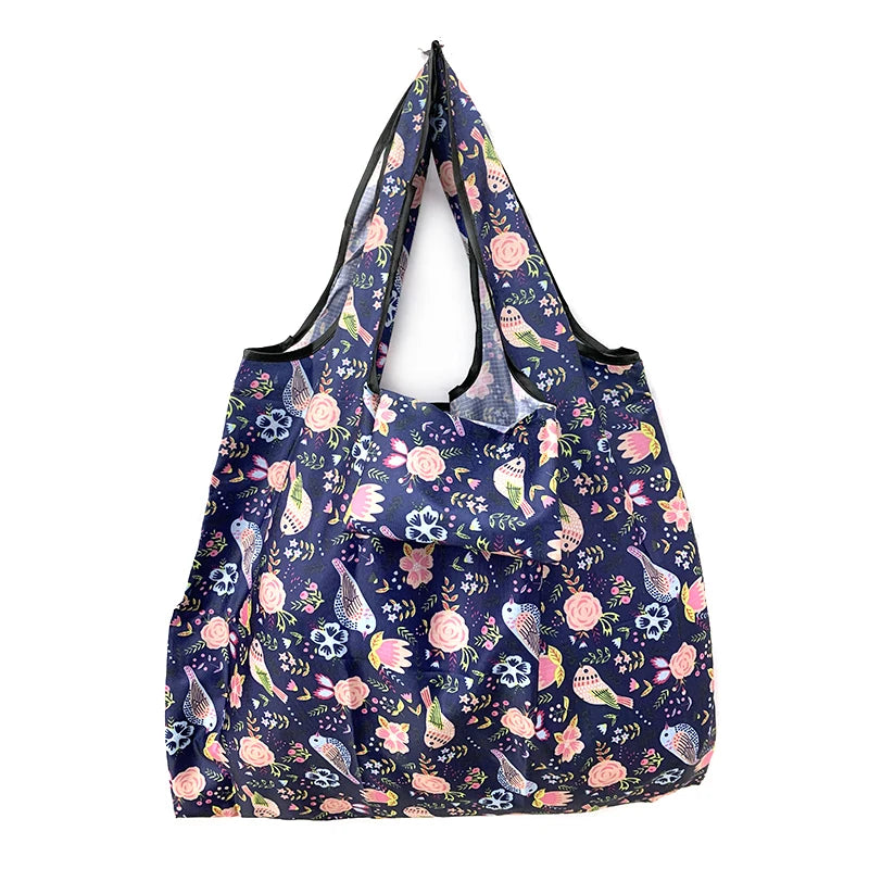 New cheap eco promotional large polyester grocery foldable reusable shopping tote bag floral pouch