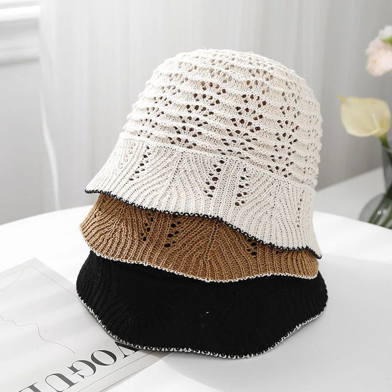 New Fashion Cotton Crochet Lady Bucket Hat Hollow Out Girls Summer Bucket Hat