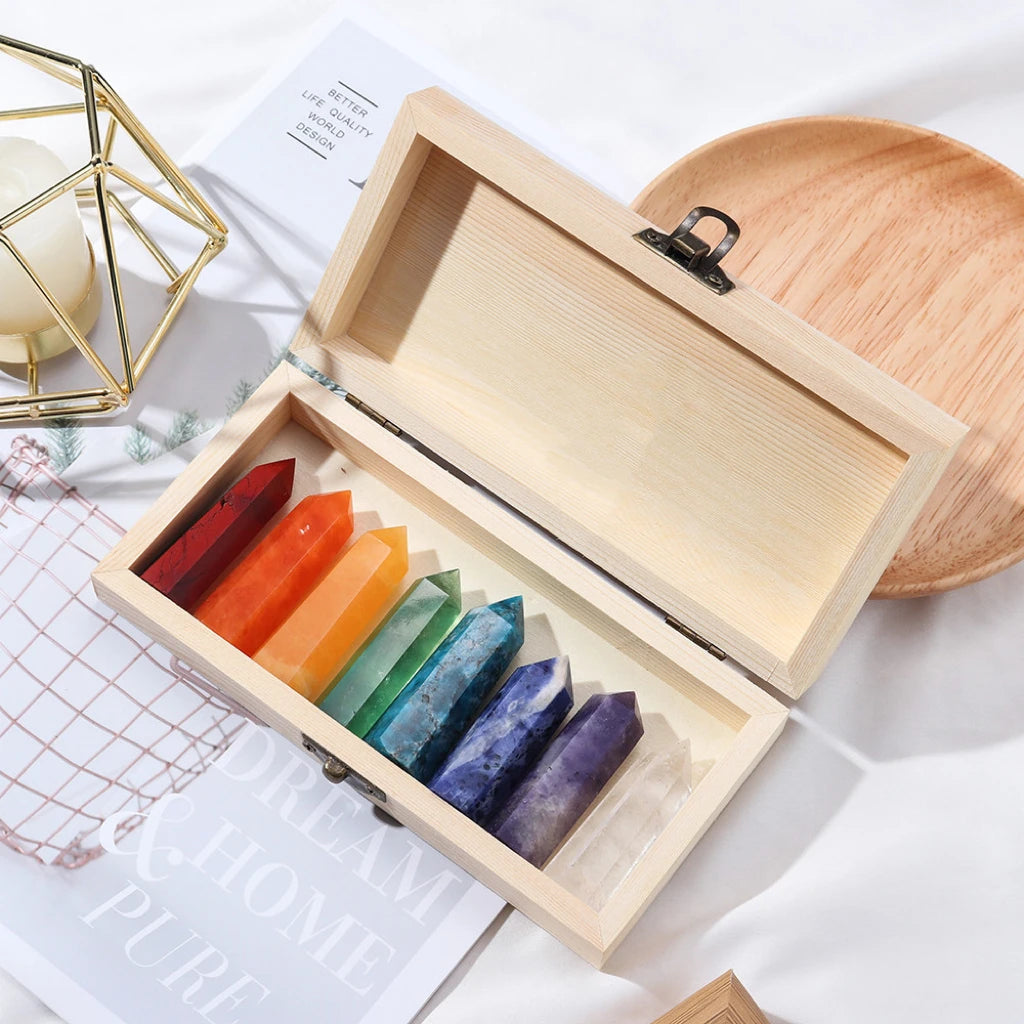 Wholesale Folk Crafts Natural Crystal Meditation Tower Stone Seven Chakra Crystal Point Set