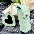 Small PU Leather Lipstick Pouch with Keychain Luggage Pendant Travel Accessories Mirror and Metal Buckles Hanger Bag Chains