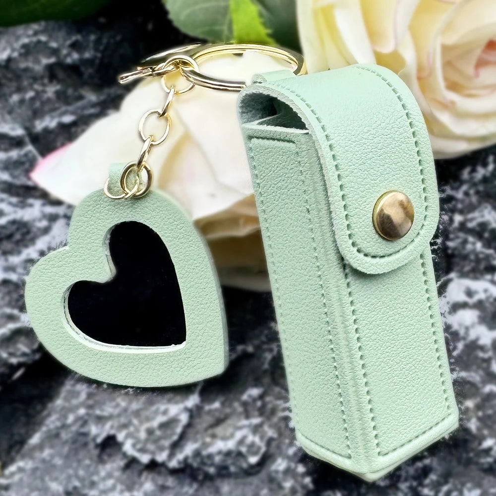 Small PU Leather Lipstick Pouch with Keychain Luggage Pendant Travel Accessories Mirror and Metal Buckles Hanger Bag Chains