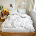 Wholesale Solid Microfiber Bed Sheet Set White Cut Flower Duvet Cover Tufted Bedding Set with Tassel
