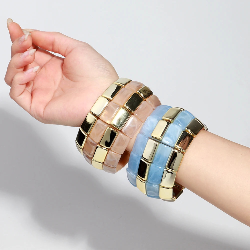 Fashionable Creative New Style Woman's Bracelet Checkered Bead Patchwork Wide Acrylic Bracelet Bangles Jewelry Gift