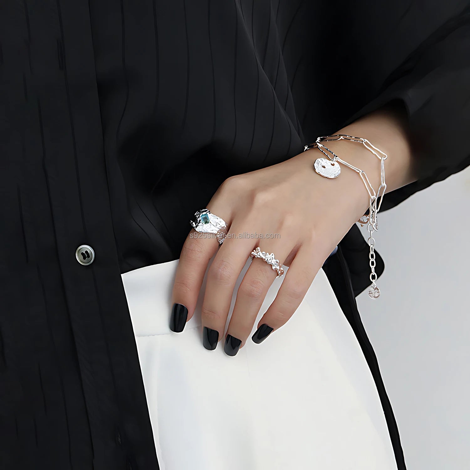 925 Sterling Silver Molten Texture Open Ring Organic Irregular Design Adjustable Artistic Jewelry for Women Modern Statement