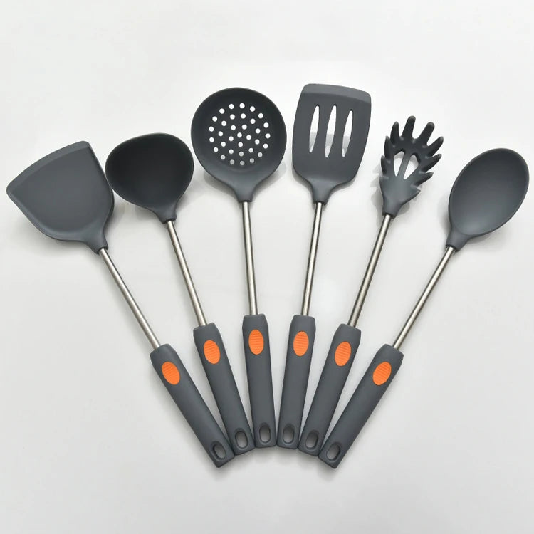 Hot Selling Items Luxurious 6pcs Kitchen Flatware Stainless Steel Silicon Pasta Slotted Spoon Food Turner