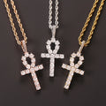 Hip Hop Men's Micro Inlaid Zircon Cross Symbol of Life Pendant Trendy Necklace Egyptian Anhe Key Necklace