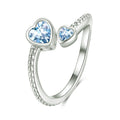 Fashion Trendy 925 Sterling Silver Open Adjustable Size Heart Birthstone Gemstone Rings