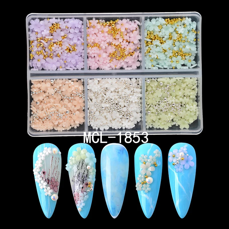 3D Flower Nail Art MIxed Colors Flower Nail Charms Beads for Women DIY Manicure