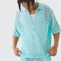 Custom Design logo Cotton Beach Summer Knitted Top Mesh Hollow Out Short Sleeve Crochet T-shirt Men's Polo Shirts