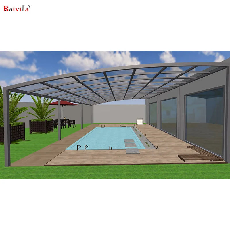 Large Size Waterproof Aluminum Alloy & Polycarbonate Patio Cover Attached Swimming Pools Awning Canopy for House