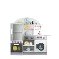 Wooden Pretend Play Kitchen with Utensil Toys for Kids Boys Girls Children's Cooking Role Play Set