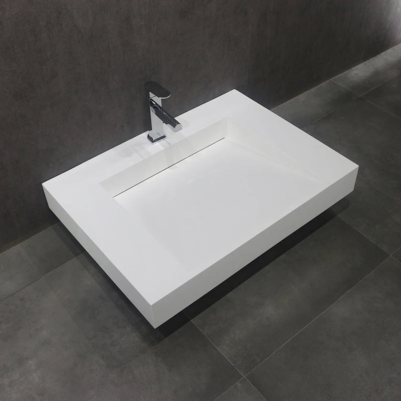KKR Man Made Stone Solid Surface Seamless Joint Wall Hung Wash Basin in White Color