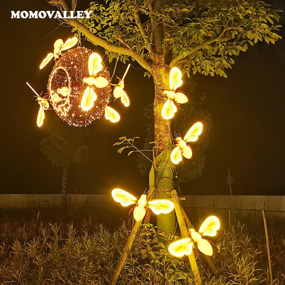 Momovalley Large LED Fairy Bee Dynamic Garden Theme Lights IP65 Nightly Outdoor Landscape Christmas Tree Decoration Weather