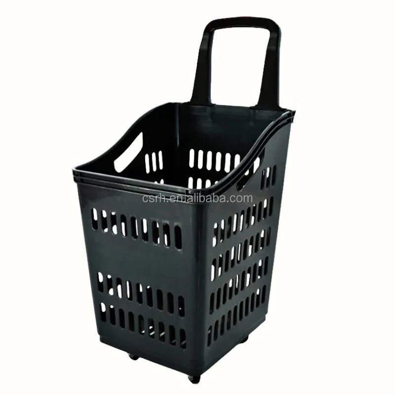 RH-BPR70-TSA 470*380*850mm 70L Big Shopping Basket Push Handle Supermarket Rolling Basket Trolley