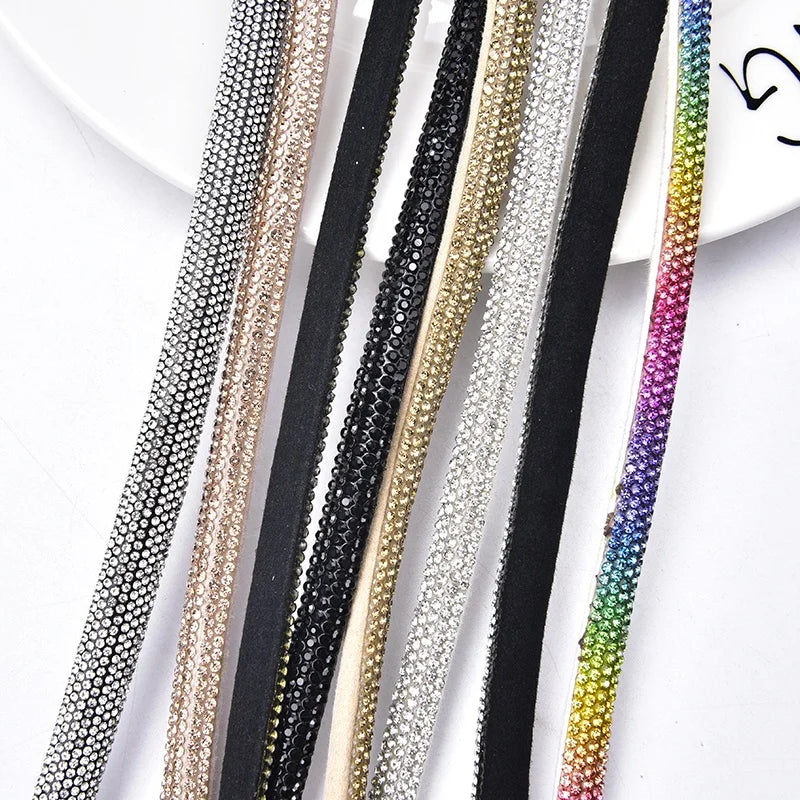 Semicircular Rhinestone Cord Drawstring Half Round Crystal Cotton Rope Trim