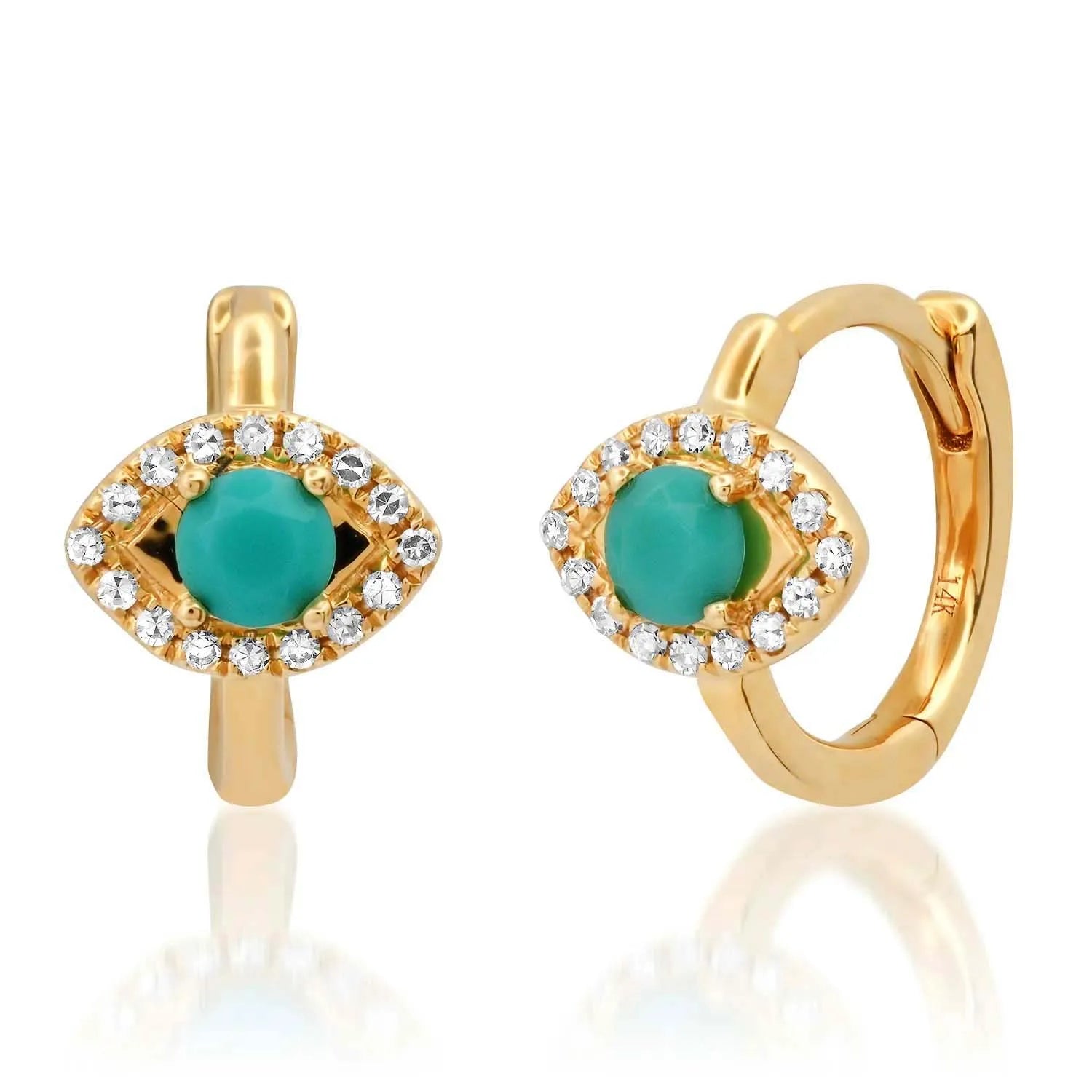 Milskye 2026 Modern Fashion Newest Fine Jewelry 18k Gold Plated 925 Silver Turquoise Diamond Zircon Eye Huggie Hoop Earrings