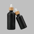 Factory Direct 30ml 1oz Frosted Black Serum Dropper Glass Bottle with Bamboo Dropper Cap Essential Oil Packaging Bamboo Lids