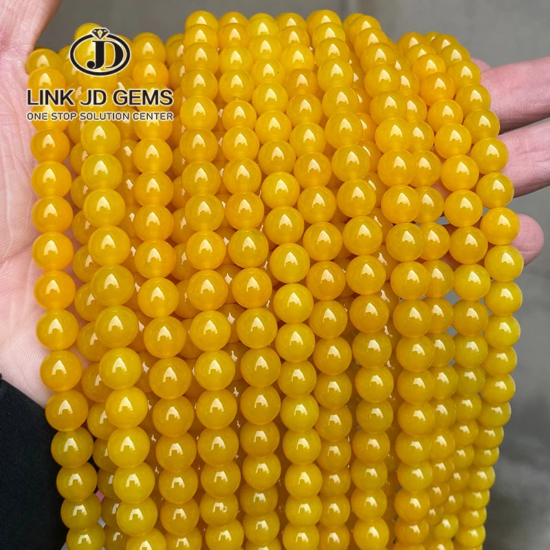 JD Wholesale 4/6/8/10/12mm 7A Round Natural Dyed Color Yellow Agate Beads Stone Loose Beads for Necklace Bracelet Charms Making