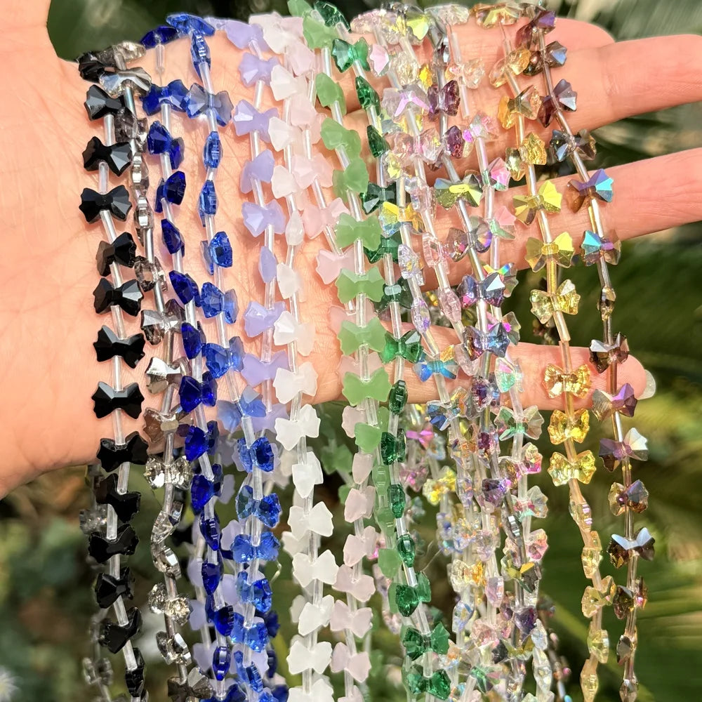 AsVrai U 10x7mm 44pcs Natural Bow Tie Shape Faceted Crystal Glass Beads for Jewelry Making DIY Bracelet Necklace Accessories