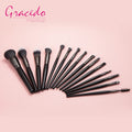 Professional Foundation Eyebrow Brush Contour Blending Powder 15pc Set with Private Label PU Bag Black Makeup Tools for Face