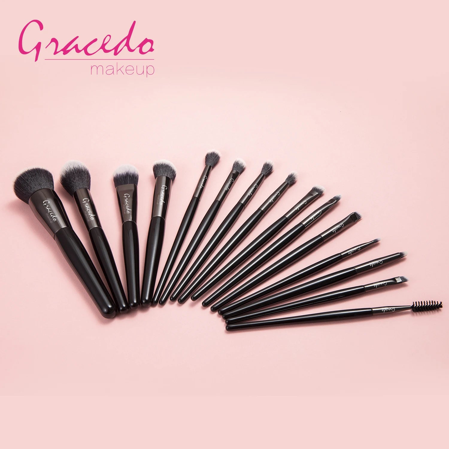 Professional Foundation Eyebrow Brush Contour Blending Powder 15pc Set with Private Label PU Bag Black Makeup Tools for Face