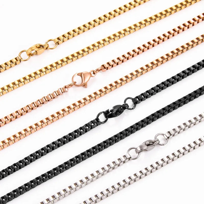Fashion Hip Hop Choker Necklace 1.1/1.5/2mm Width Box Chain Real18k Gold PVD Plating Zircon Main Stone Wholesale Price
