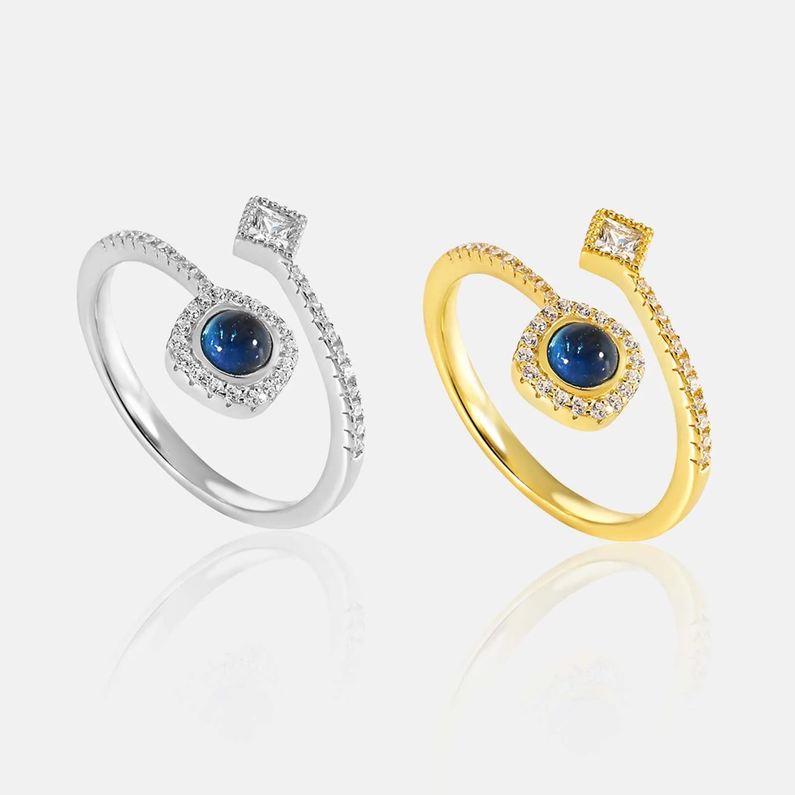 FUAMAY Fashion Dainty 925 Sterling Silver Casual Pave Open Rings Blue Gemstone Zircon Ring for Ladies