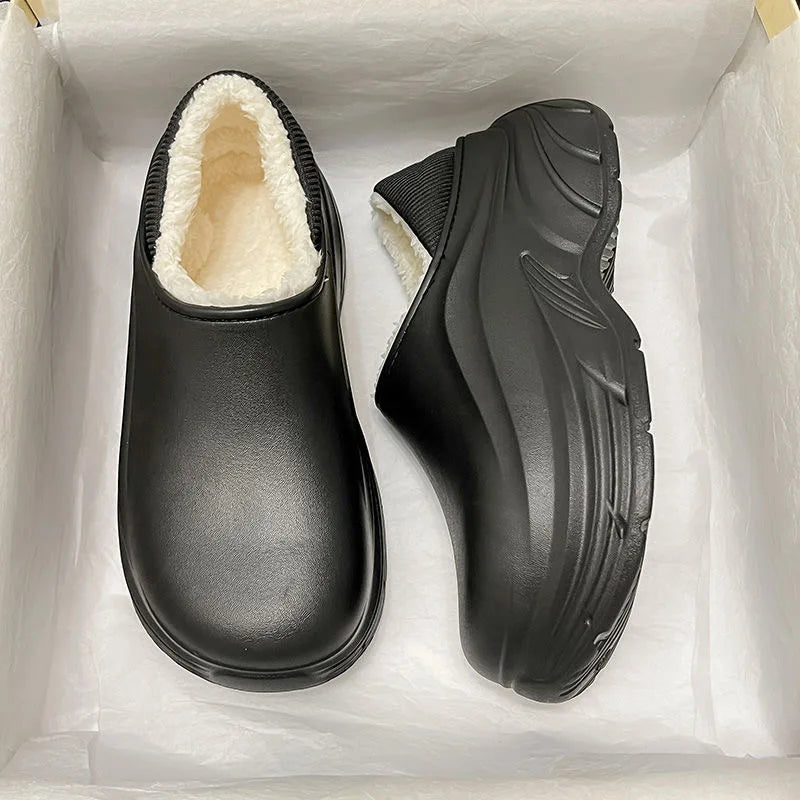 Ladies New Fashion Solid Colour Simple Hairy Slippers Round Head Cute Winter Warm Ladies Slippers Outdoor Non-slip Women's Shoes