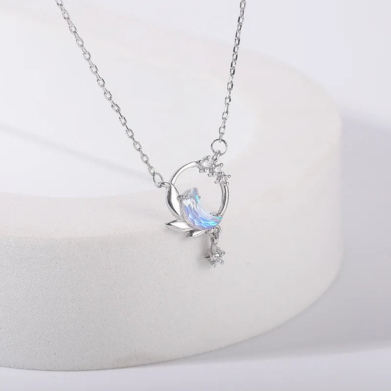 2025 New Light Luxury Korean Simple Crescent Zircon Gemstone Necklace for Women