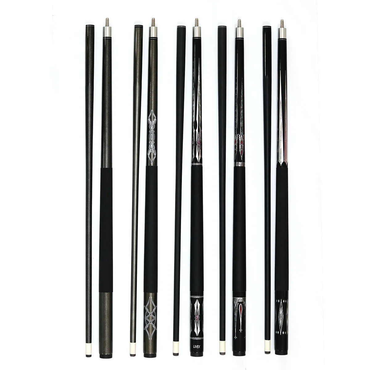 New Arrival Quality 12.5-13MM Tip 58" Pool Cue 2-pc Center Jointed Carbon Graphite Black Billiard Cue Stick