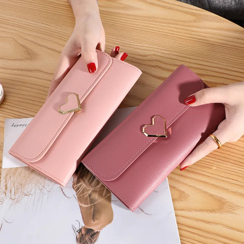 Factory Price Women Long Wallets Purses Luxury Love Heart Wallets for Ladies Girl Money Pocket Card Holder Female Phone Bag