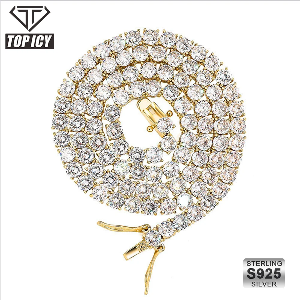 Hip Hop Cubic Zircon 925 Sterling Silver Tennis Chain 3mm 4mm 5mm Iced Out Tennis Chain Necklace Bracelet Jewelry