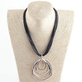 Wholesale Women Handmade Men Black Collar Multi-strand PU Leather Short Necklace Metal Irregular 5 Circle Pendant Necklace