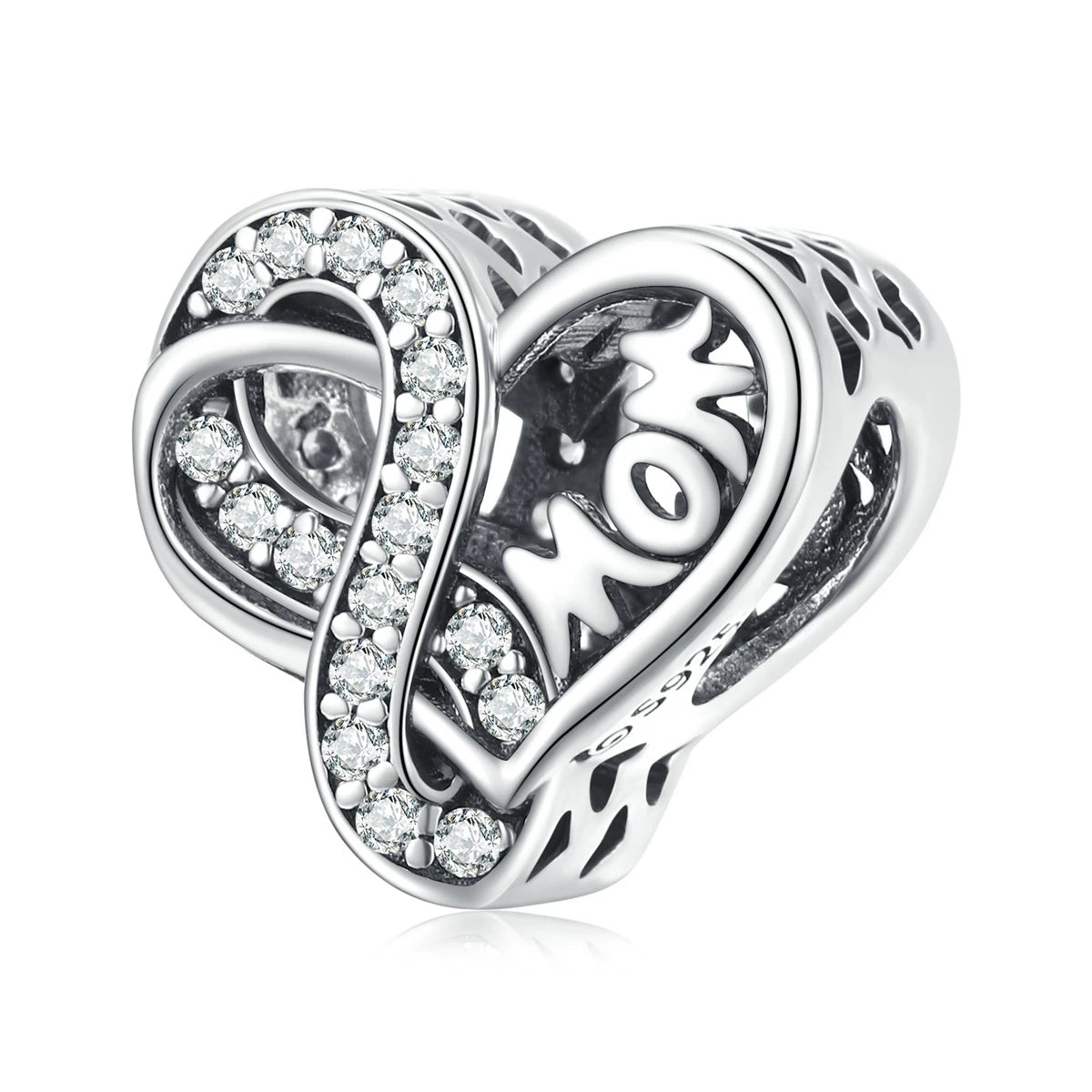 925 Sterling Silver Infinite Love Heart Mom Charm Beads Zircon Infused Fit Original Bracelet for Wedding DIY Jewelry-BSC516