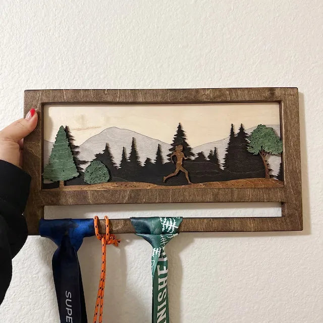 Customized Hexagon Laser-Cut Wooden Medal Storage Rack Wall Hanging Pendant Display with Polished Technique