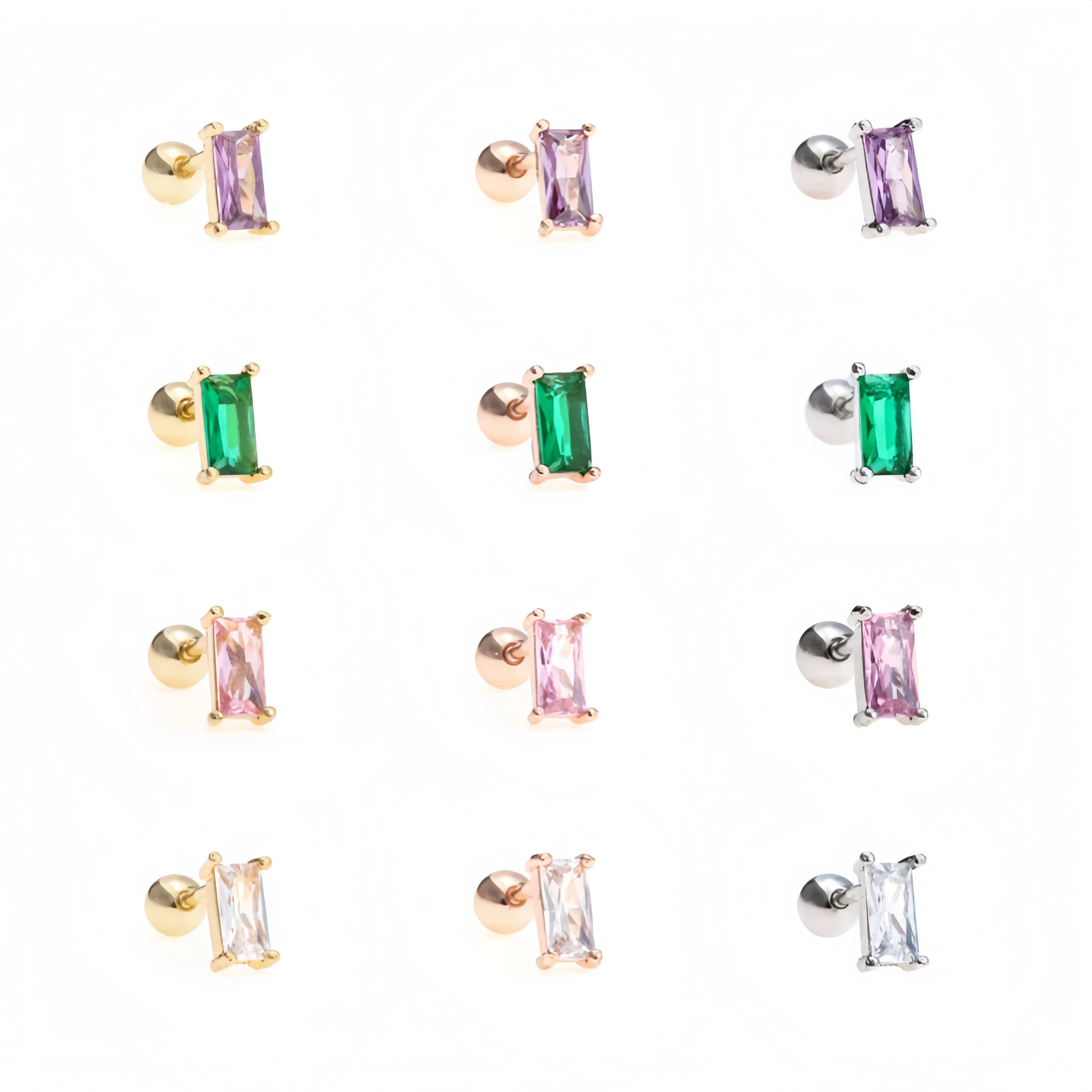 Simple Rectangular Zircon Ear Bone Stud 18K Gold Unfading Ins Style Women's Fancy Piercing Jewelry Screw Ball Stud Earrings