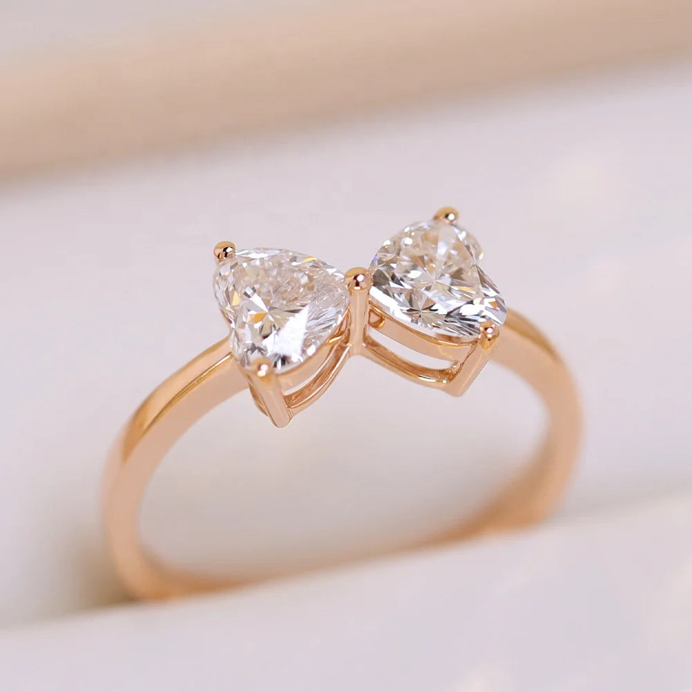 Luster Jewelry Total Weight 1.6ct D Color Vs 18k Gold Soild Heart Lab Grown Diamond butterfly Ring for Wedding